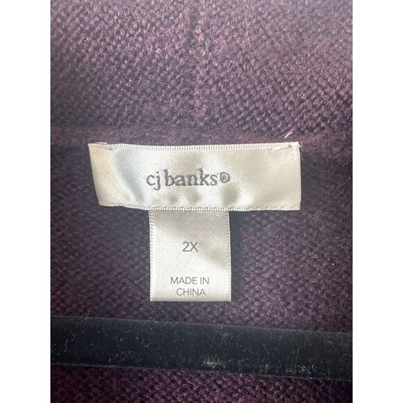CJ BANKS Open Front Cardigan Dark Purple Stretch Knit 2X Plus Oversized pockets - Picture 5 of 5